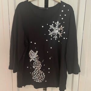 Christmas Top with winter themed embroidered. crystal beads.